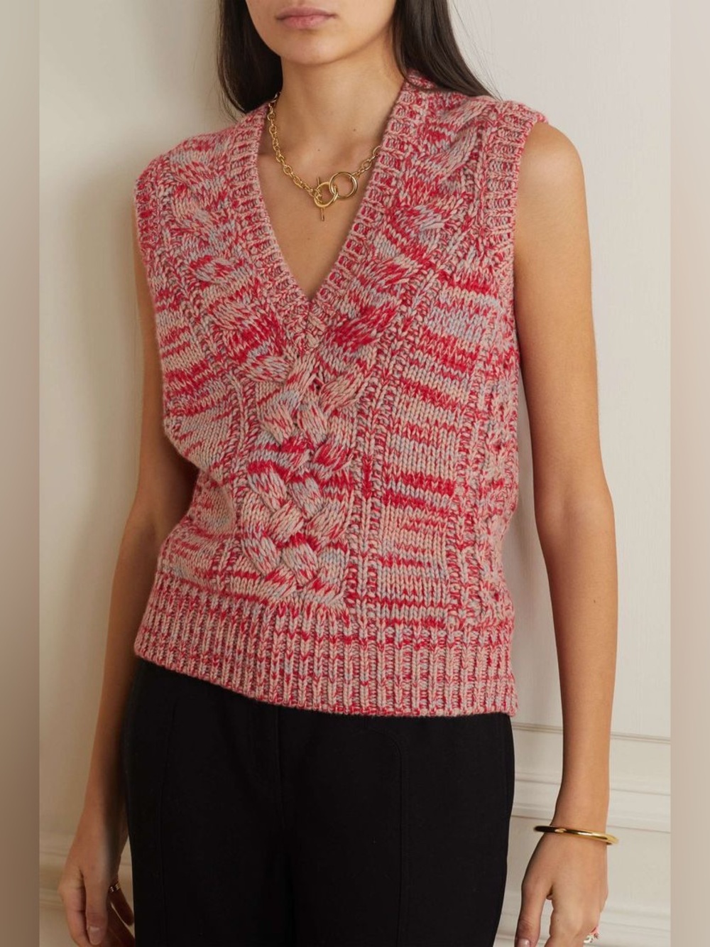 GABRIELA HEARST Ramirez Cable-knit Sleeveless Cashmere Sweater Red Beige Small